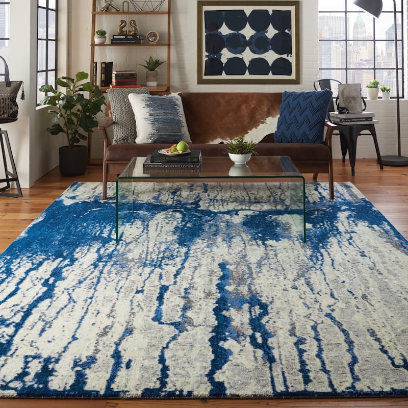 Nourison Twilight Ivory/Blue Abstract Area Rug - 5' 6" x 8' - Ivory/Blue - Rectangle