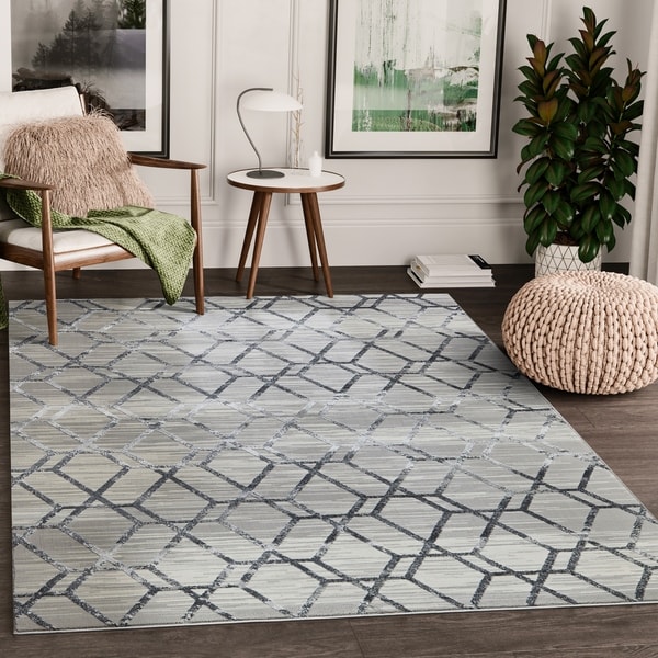 Shop Grey Geometric Overlapping Diamonds Area Rug - On Sale - Free Shipping Today - Overstock ...
