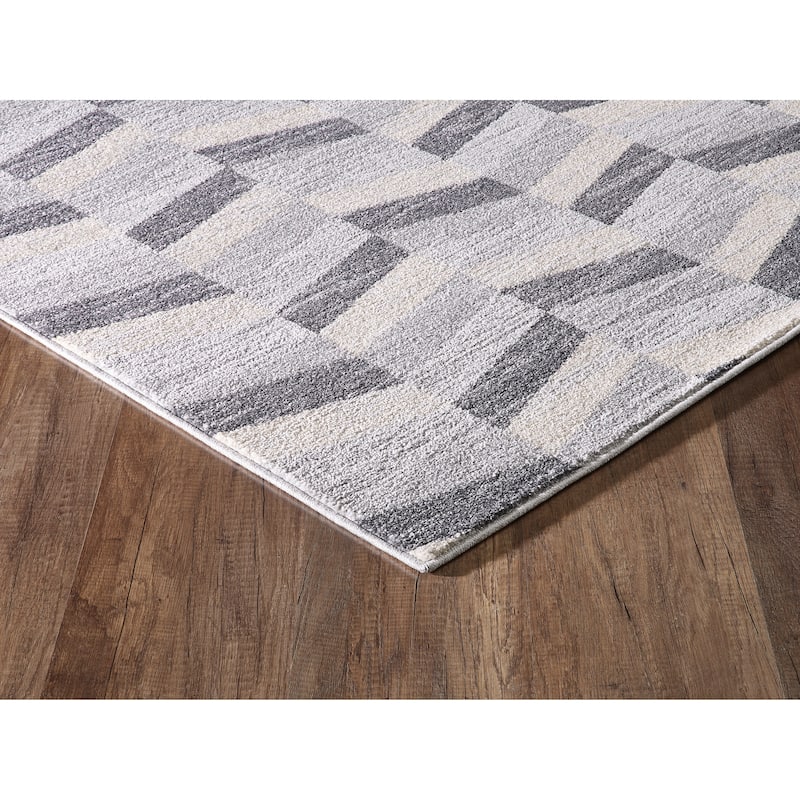 Beige Grey Chevron Geometric Modern Area Rug
