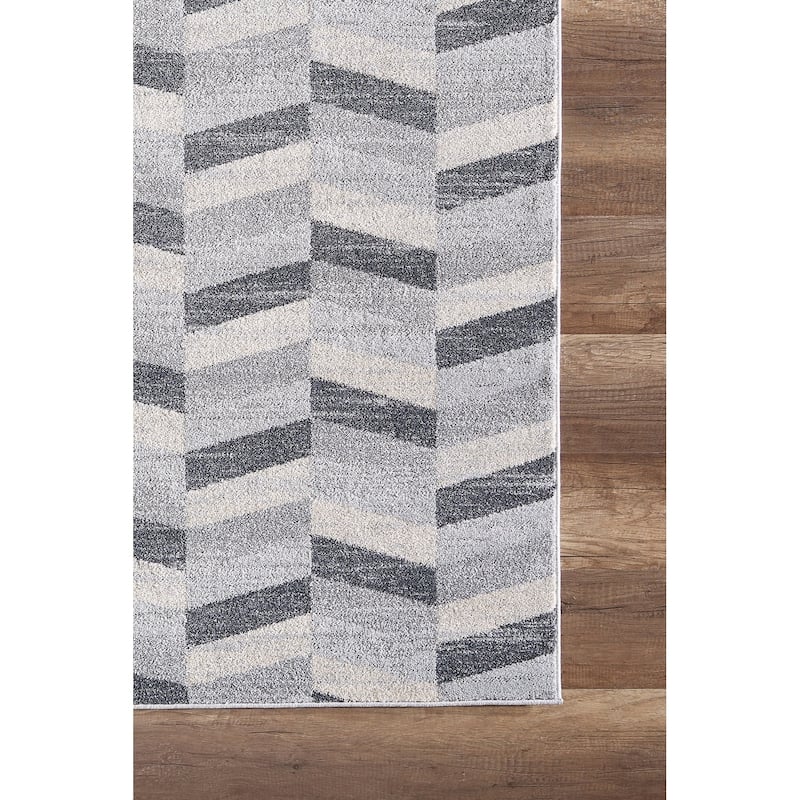 Beige Grey Chevron Geometric Modern Area Rug