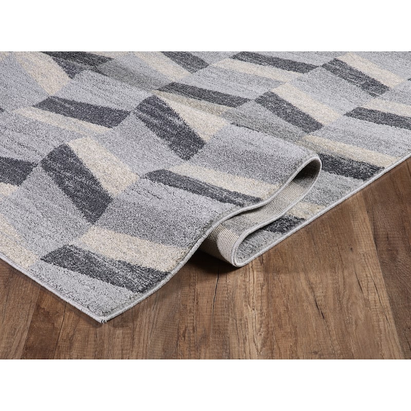 Beige Grey Chevron Geometric Modern Area Rug