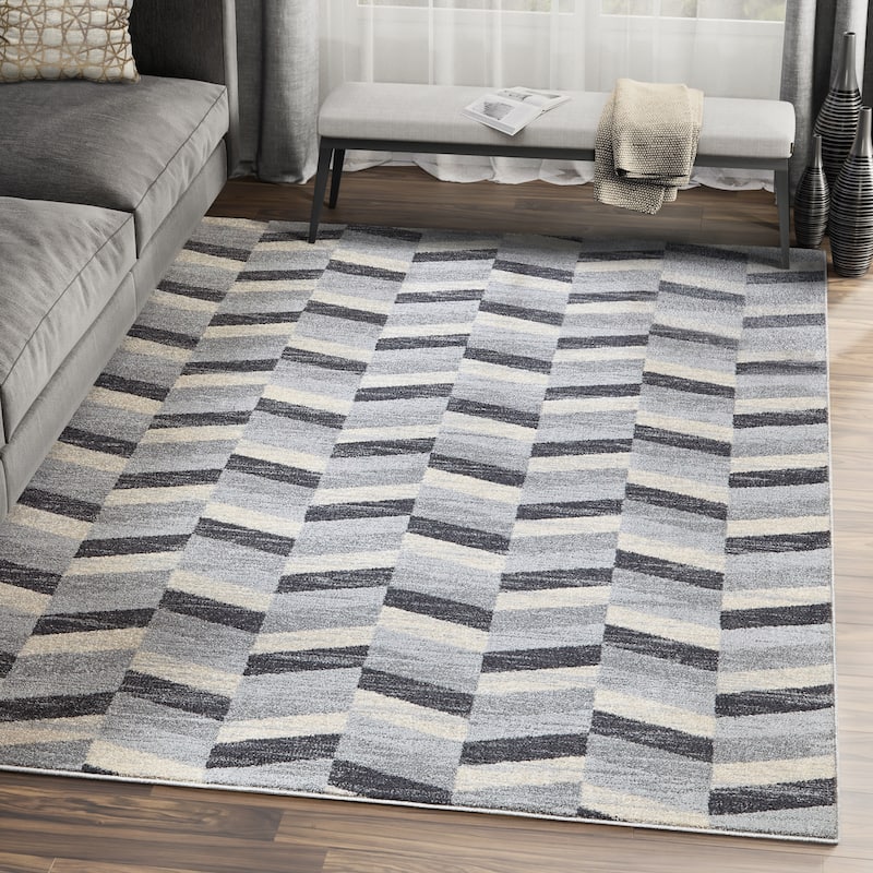 Beige Grey Chevron Geometric Modern Area Rug