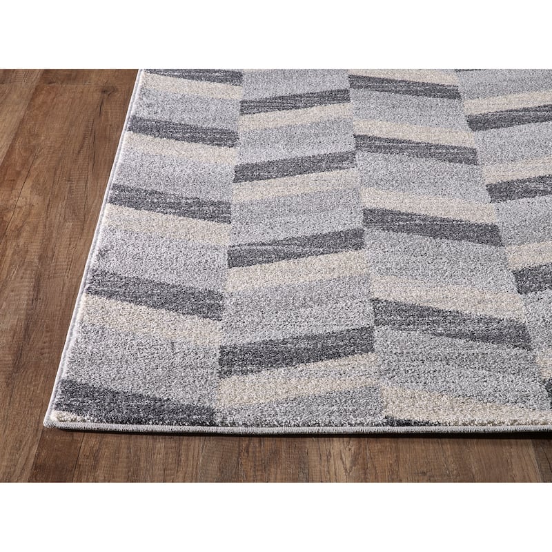 Beige Grey Chevron Geometric Modern Area Rug