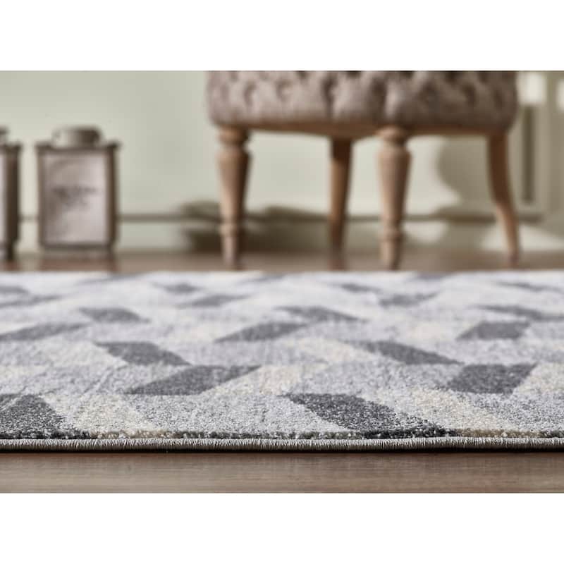 Beige Grey Chevron Geometric Modern Area Rug
