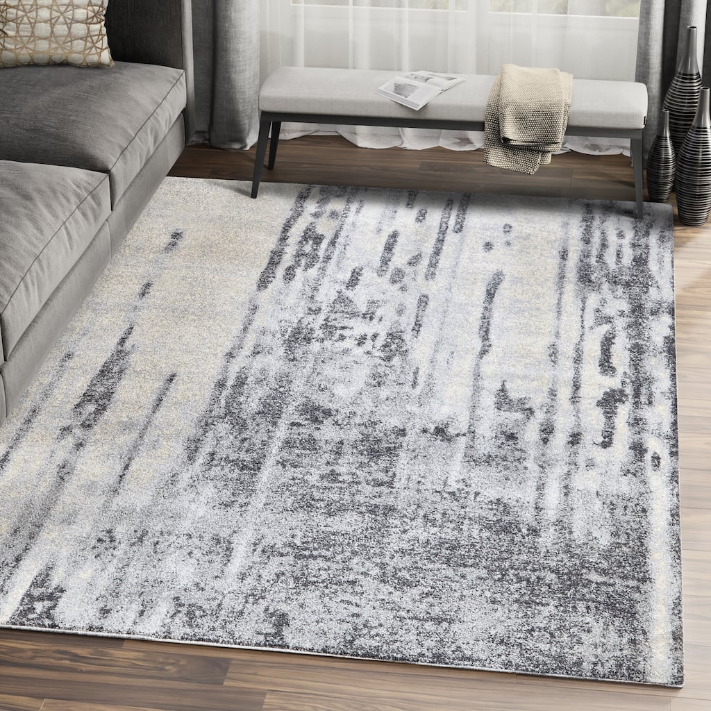 Grey Beige Abstract Drip Paint Area Rug