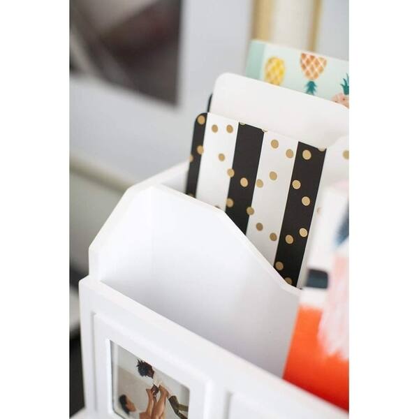 Blu Monaco White Wooden Desktop Mail Organizer With 3 Picture White Wooden Desktop Mail Organizer