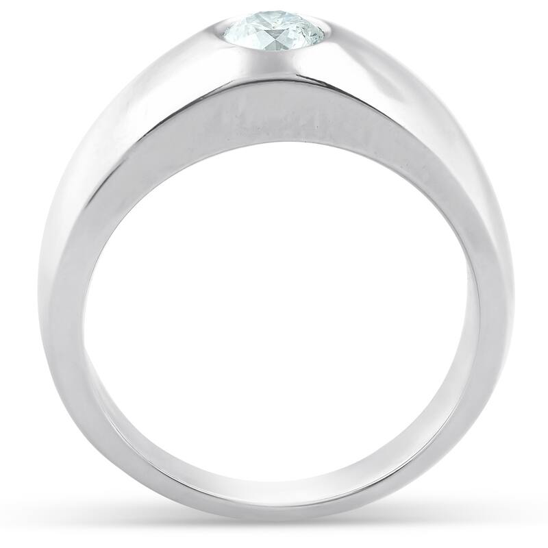 Pompeii3 14k White Gold 1/2 Ct TDW Round Solitaire Diamond Mens Heavy Weight Wedding Ring