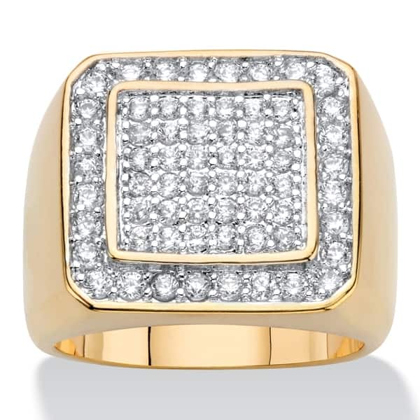 slide 1 of 1, Men's Yellow Gold-Plated Grid Ring Cubic Zirconia (1 1/7 cttw TDW)