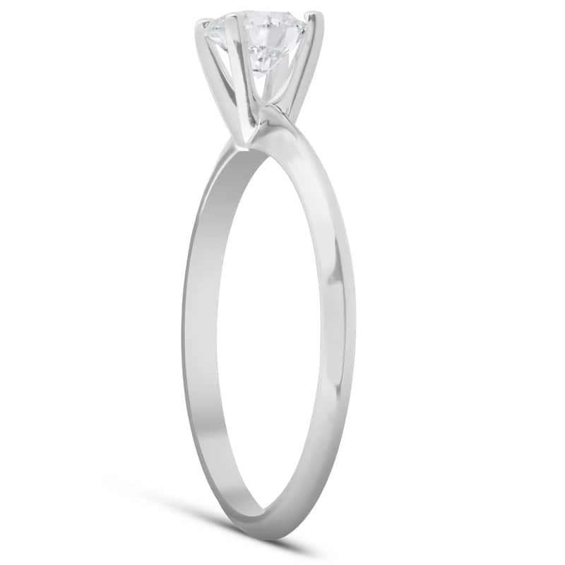 Pompeii3 14k White Gold 1/2 Ct TDW Round Solitaire Diamond Engagement Ring