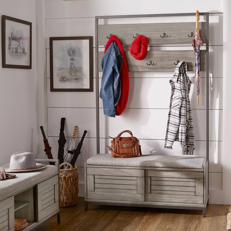 Duke Grey Finish Hall Tree With Cabinet & Cushion by iNSPIRE Q Classic