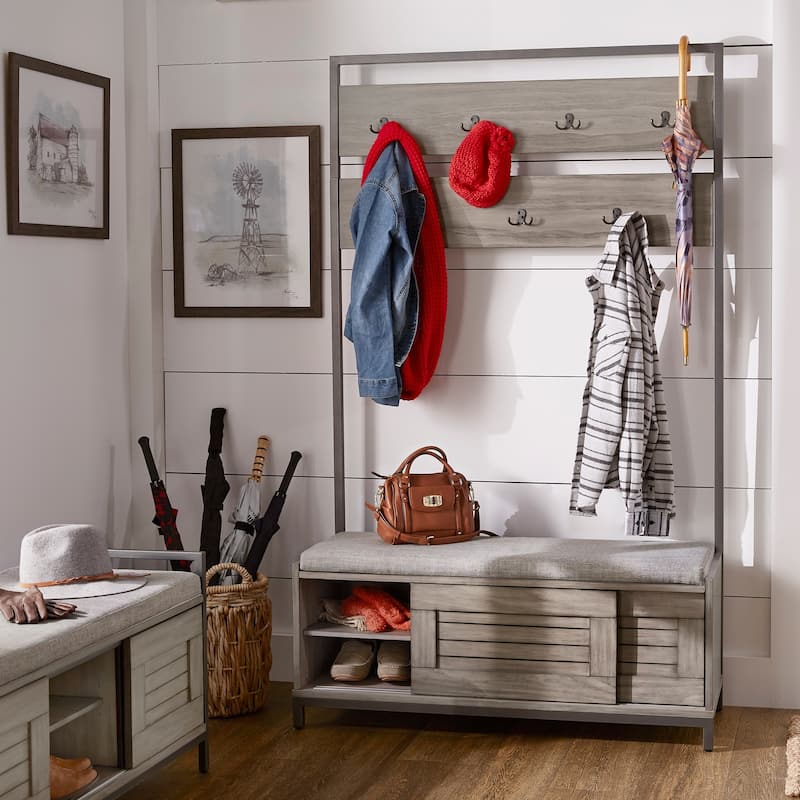 Duke Grey Finish Hall Tree With Cabinet & Cushion by iNSPIRE Q Classic