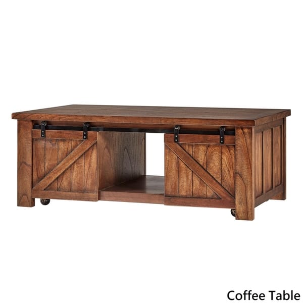 Shop Sheldon Brown Cherry Finish Barn Door Cocktail Table Or