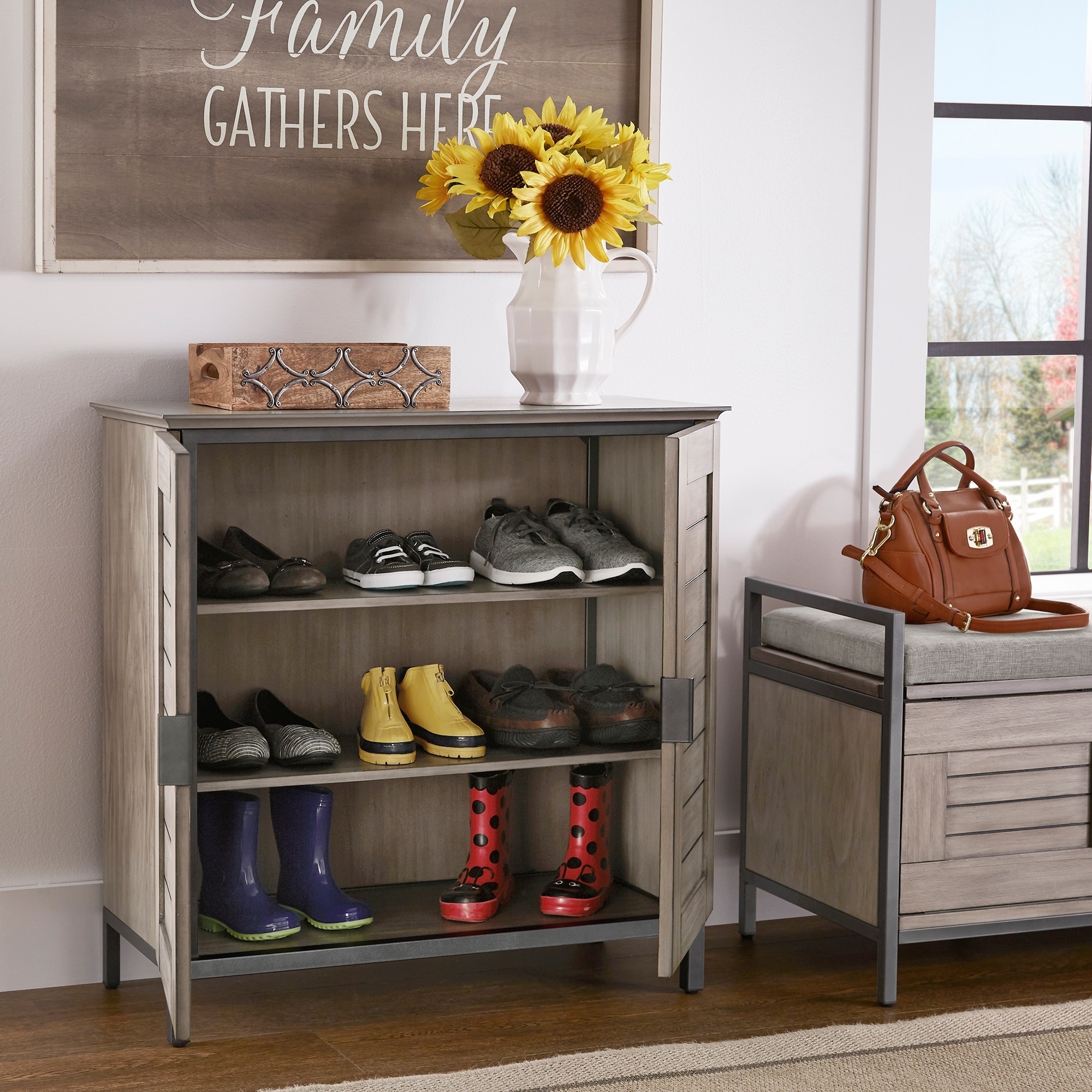 iNSPIRE Q Classic Duke Grey Finish Shoe Storage Cabinet