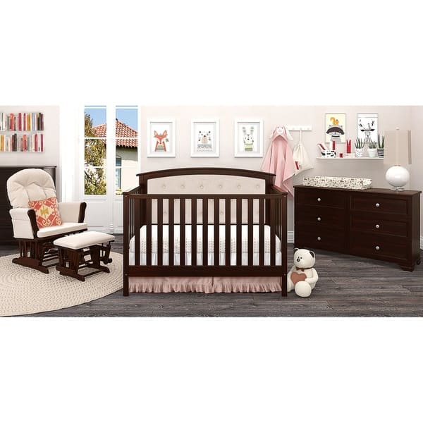 Shop Bentley Tufted Upholstered Convertible Crib Espresso Beige