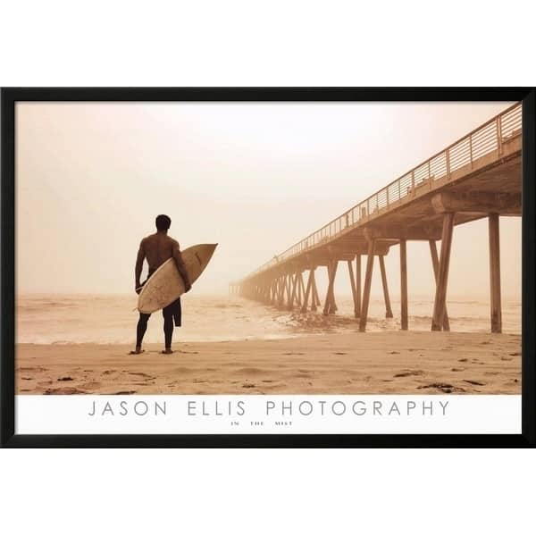 FRAMED In The Mist by Jason Ellis 36x24 Photograph Art Print Poster Surfer on the Beach ready to catch a wave - 36 x 24
