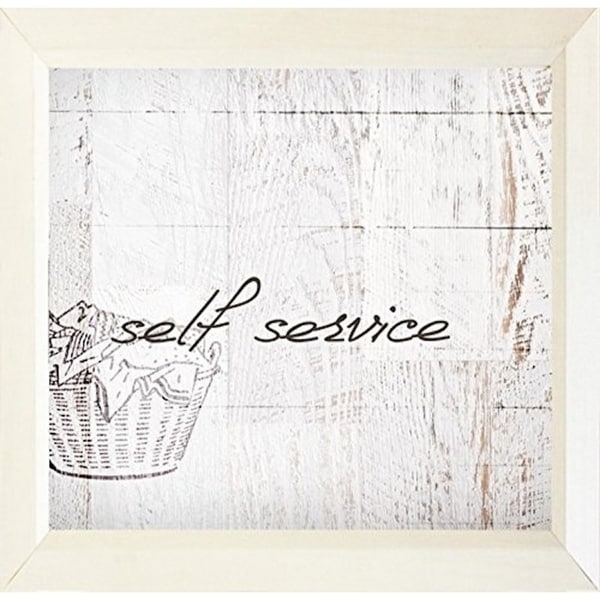 FRAMED Self Service by Dallas Drotz 18x18 Art Print Poster Typography Laundry Terms Wood Design White Paint - 18 x 18
