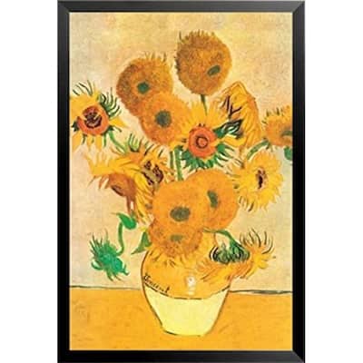 FRAMED Vase with Yellow Sunflowers By Vincent Van Gogh 36x24 Museum Art Painting Print Poster - 36 x 24