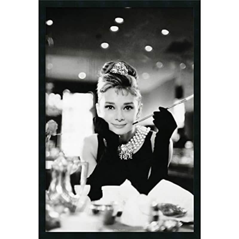 FRAMED Audrey Hepburn Movie - Hollywood Icon Breakfast at Tiffany's with Cigarette 36x24 Photographic Print - 36 x 24