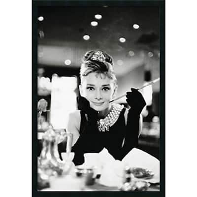 FRAMED Audrey Hepburn Movie - Hollywood Icon Breakfast at Tiffany's with Cigarette 36x24 Photographic Print - 36 x 24