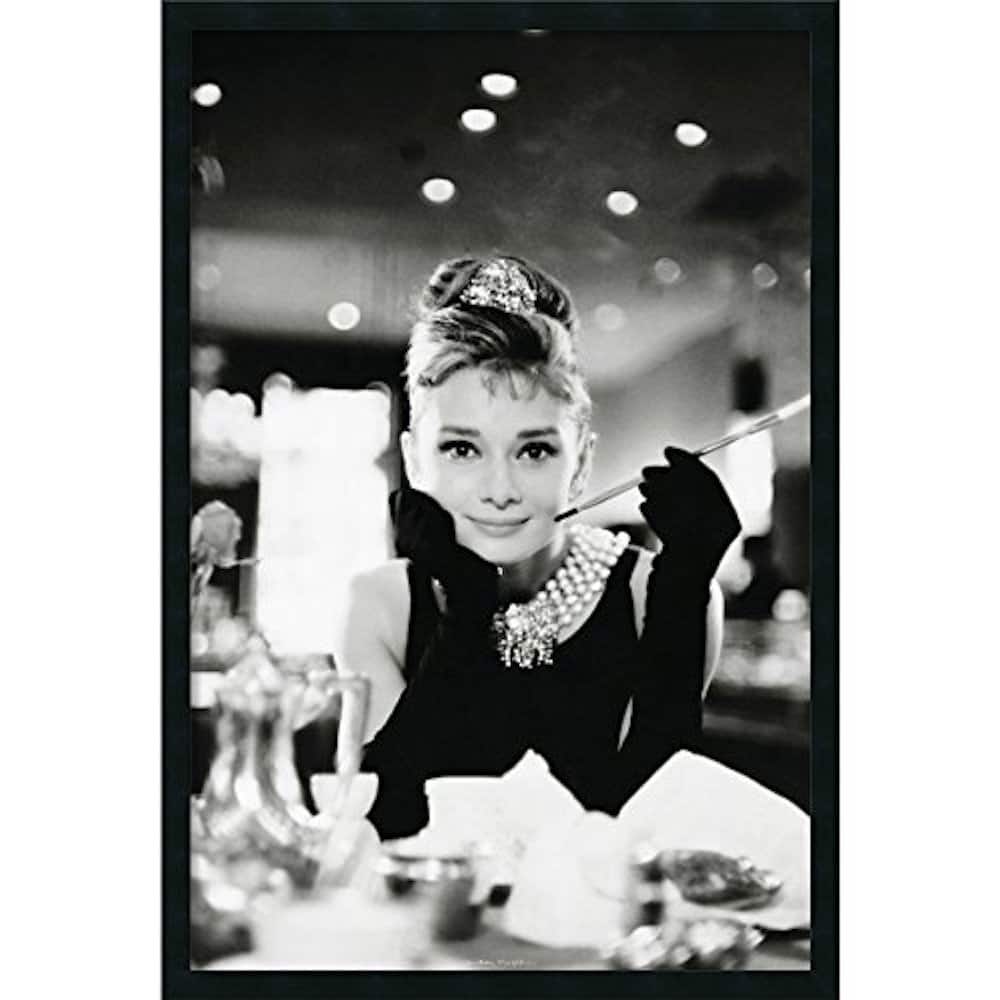 FRAMED Audrey Hepburn Movie - Hollywood Icon Breakfast at Tiffany's with Cigarette 36x24 Photographic Print - 36 x 24