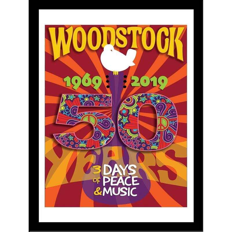 FRAMED Woodstock 50th Anniversary Photograph by Bob Downs Graphic Art Print - 14 x 11 - Black