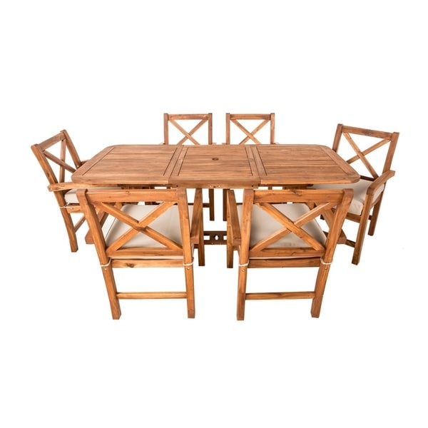 7 Piece X Back Acacia Patio Dining Set with Cushion