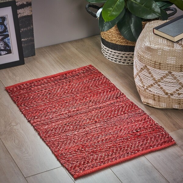 Gasper Boho Leather and Cotton Scatter Rug by Christopher Knight Home