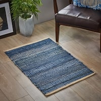 Best Selling Home Decor Langrick Boho Wool and Cotton Scatter Rug, White and Blue | 308775