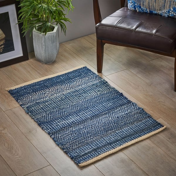 Anita Boho Denim and Wool Scatter Rug by Christopher Knight Home - Blue