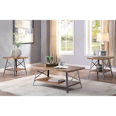Wooden Coffee Table with X Crossed Metal Sides and Open Shelf, Brown and Black