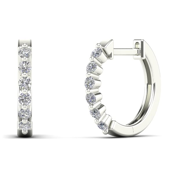 AALILLY 14K White Gold 1/4ct TDW Diamond Huggie Hoop Earrings (H-I, I1-I2)
