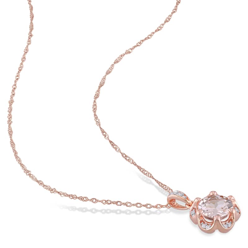 Miadora 14k Rose Gold Morganite and Diamond Accent Flower Halo Drop Necklace