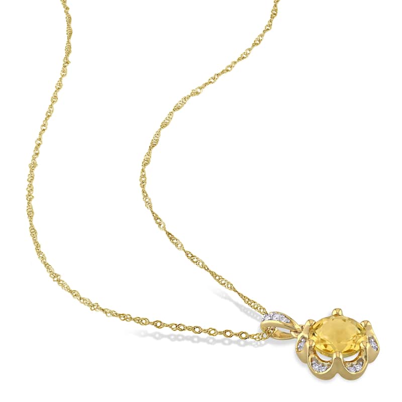 Miadora 14k Yellow Gold Citrine and Diamond Accent Flower Halo Drop Necklace