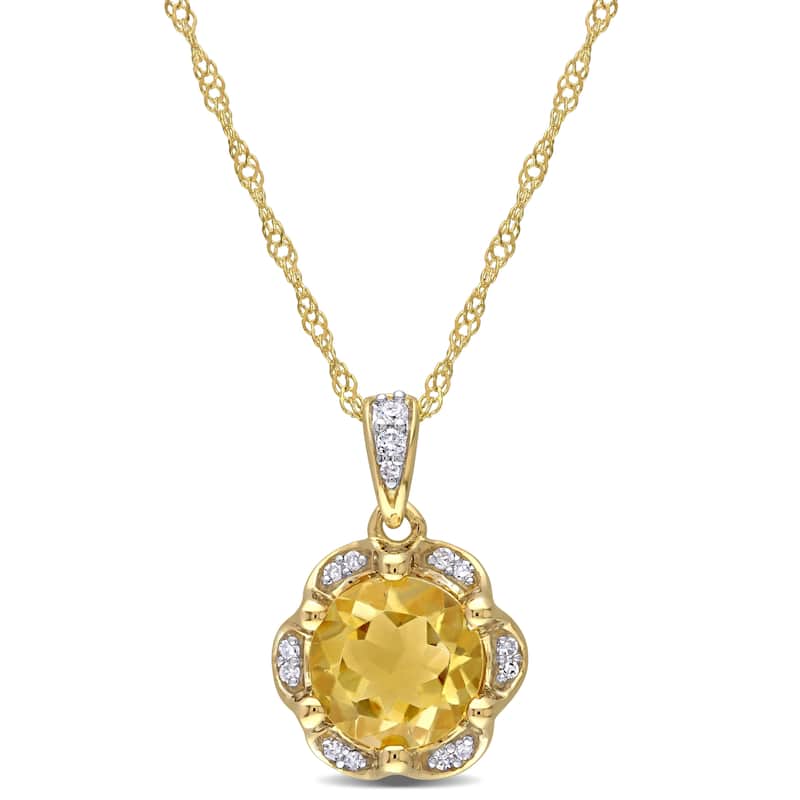 Miadora 14k Yellow Gold Citrine and Diamond Accent Flower Halo Drop Necklace