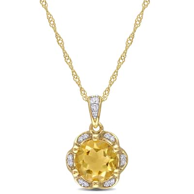 Miadora 14k Yellow Gold Citrine and Diamond Accent Flower Halo Drop Necklace