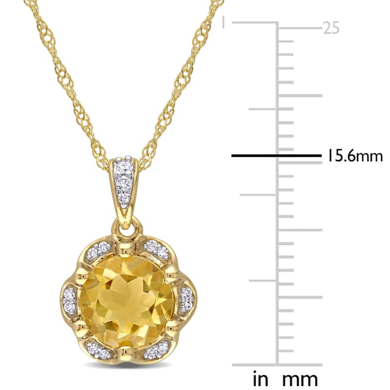 Miadora 14k Yellow Gold Citrine and Diamond Accent Flower Halo Drop Necklace