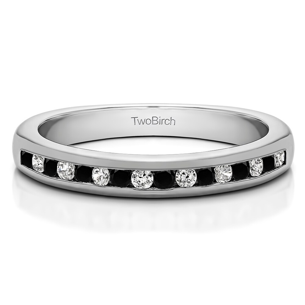 14k Gold Sixteen Stone Channel Set Wedding Ring with Black and White Diamonds (G/H, I2)(0.2 Cts. twt)