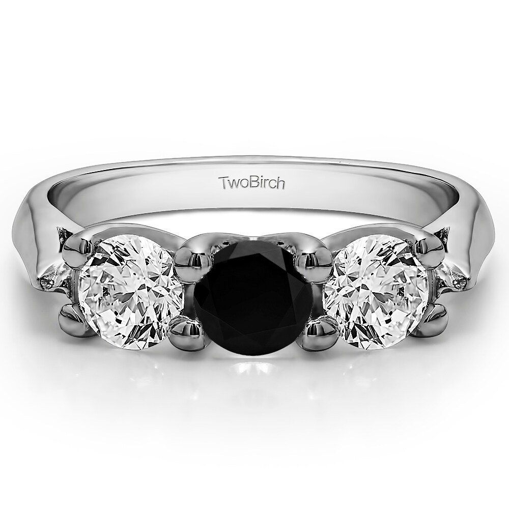 14k Gold Three Stone Trellis Wedding Ring With Black And Whit...