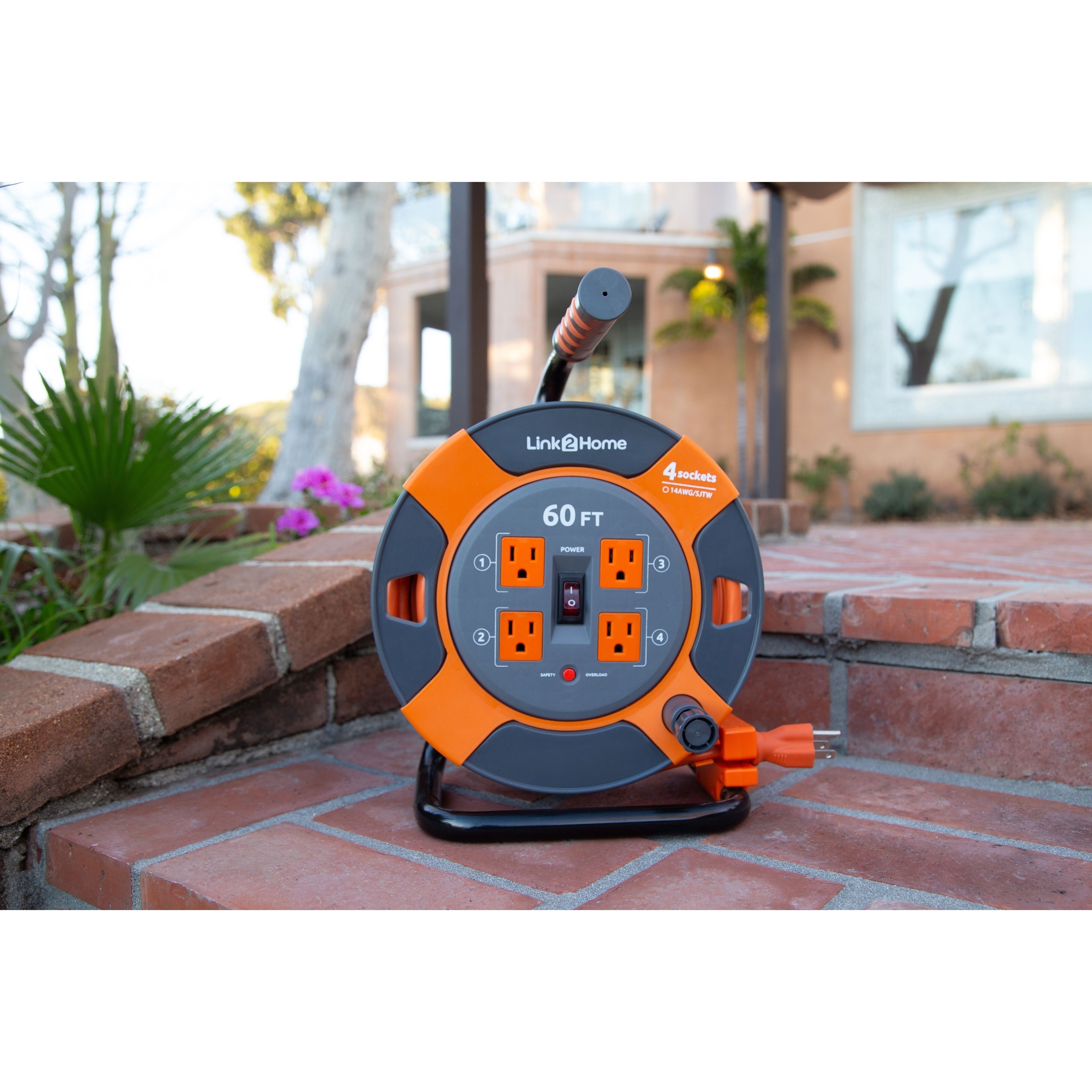 Link2Home 4-Outlet Heavy Duty Professional Grade Metal Cord Reel