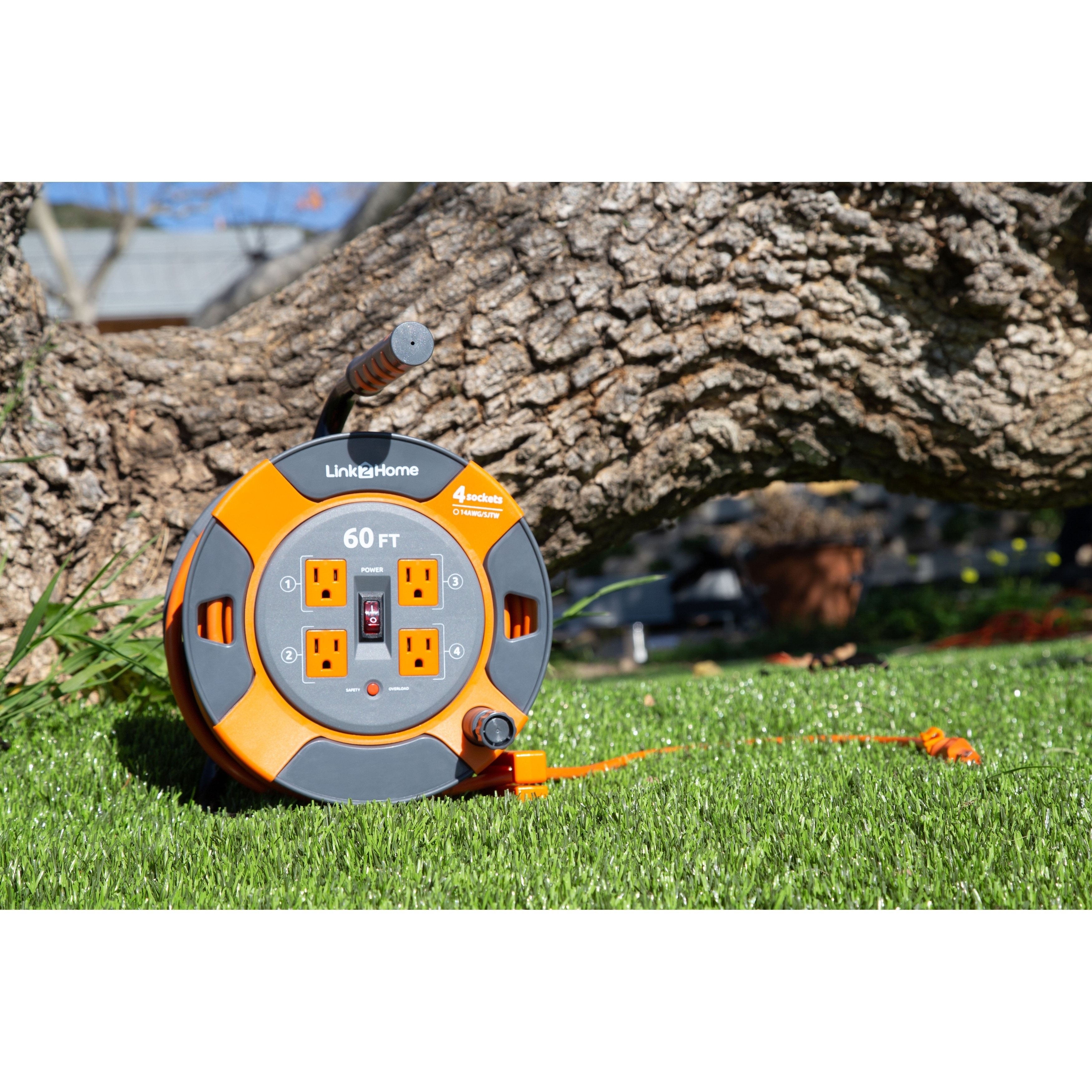 Link2Home 25 Ft.Heavy Duty Retractable Extension Cord Reel With 4