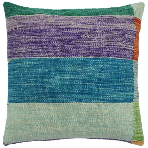 Hook Teal/Purple Hand-Woven Kilim Throw Pillow -18"x18"