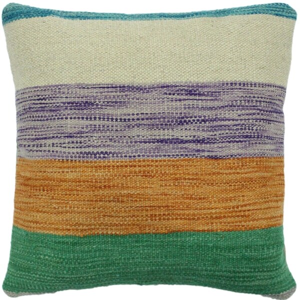Hefner Green/Orange Hand-Woven Kilim Throw Pillow -18"x18"