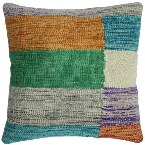 Hennesse Teal/Orange Hand-Woven Kilim Throw Pillow -18"x18"