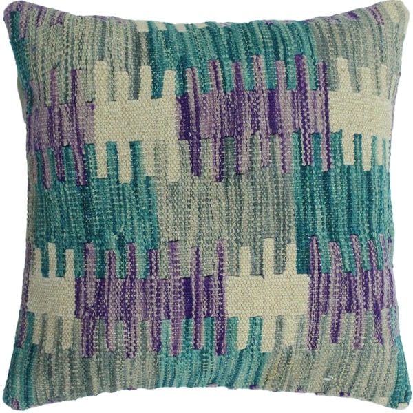 Hedges Green/Purple Hand-Woven Kilim Throw Pillow -18"x18"