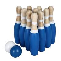 10-Pin Lawn Bowling Game with Solid Wood Pins and Balls - Blue/White