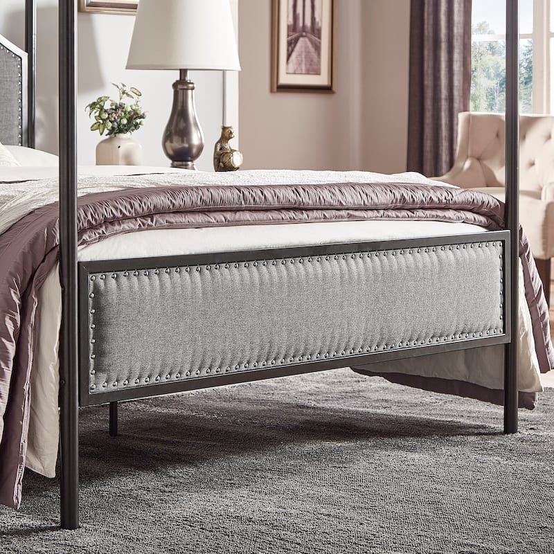 Rayen Grey Upholstered Metal Canopy Queen Bed by iNSPIRE Q Classic