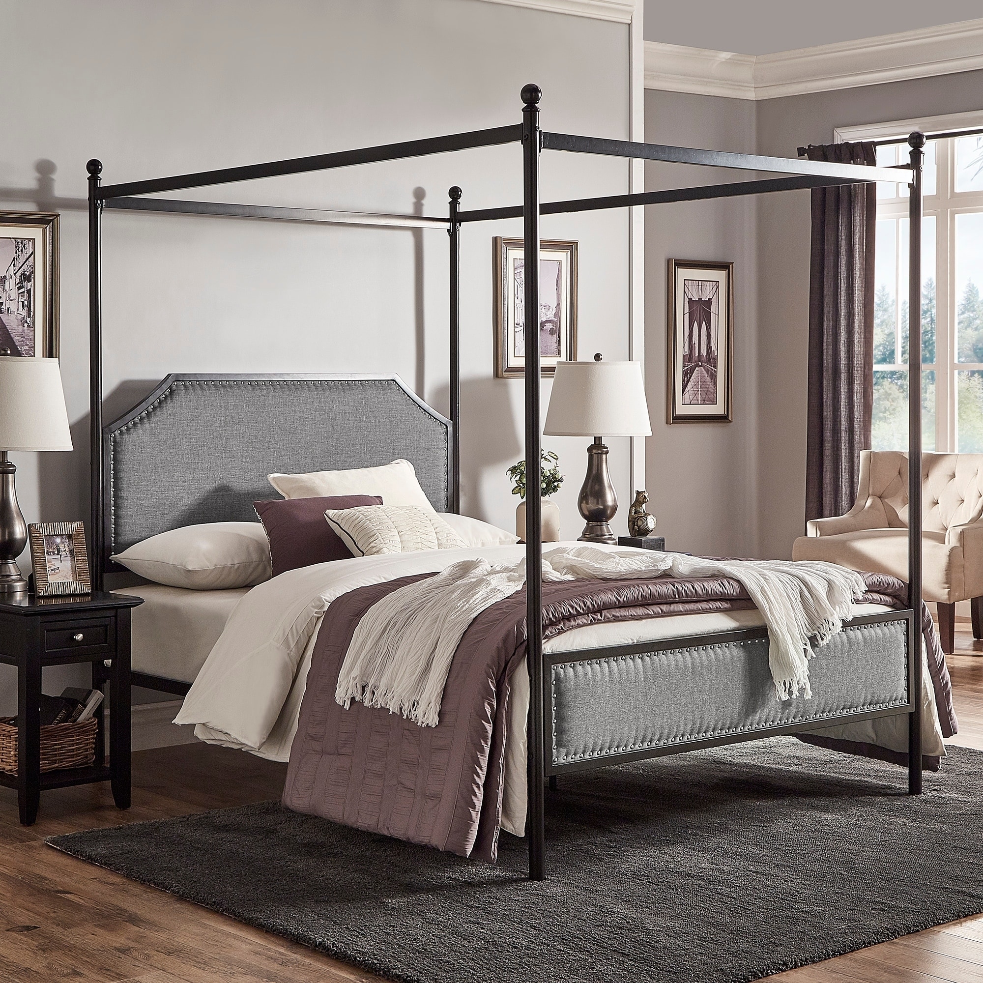 Black Metal Queen Canopy Bed - Hillsdale Dover Canopy Bed With Rails In