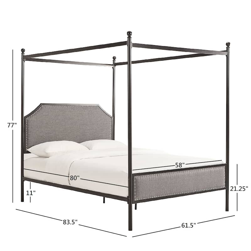 Rayen Grey Upholstered Metal Canopy Queen Bed by iNSPIRE Q Classic