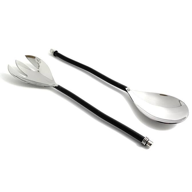 Vibhsa Salad Serving Set of 2 (Twisted Handle, Silver Finish)