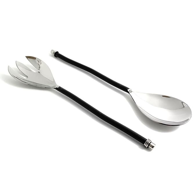 Vibhsa Salad Serving Set of 2 (Twisted Handle, Silver Finish)